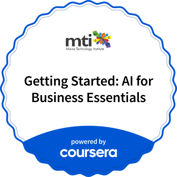 Getting Started: AI for Business Essentials completion badge issued by COURSERA