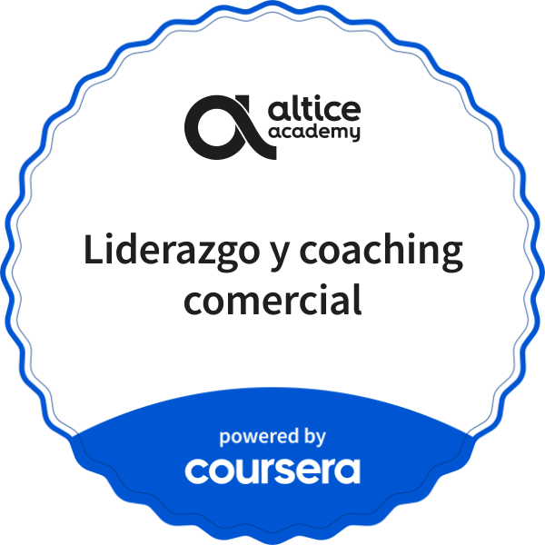 Liderazgo y coaching comercial completion badge issued by COURSERA
