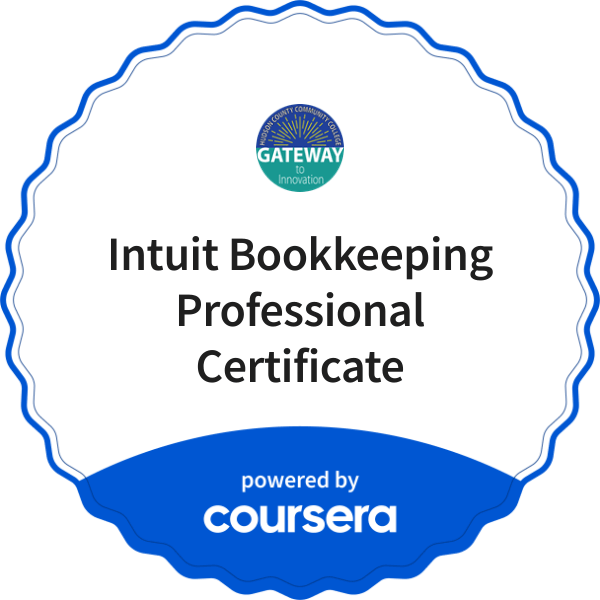 Intuit Bookkeeping Professional Certificate completion badge issued by COURSERA