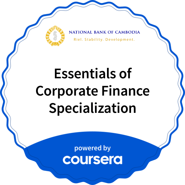 Essentials of Corporate Finance Specialization completion badge issued by COURSERA