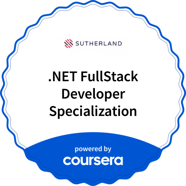 .NET FullStack Developer Specialization completion badge issued by COURSERA