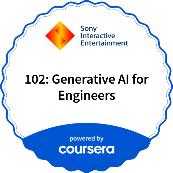 102: Generative AI for Engineers completion badge issued by COURSERA