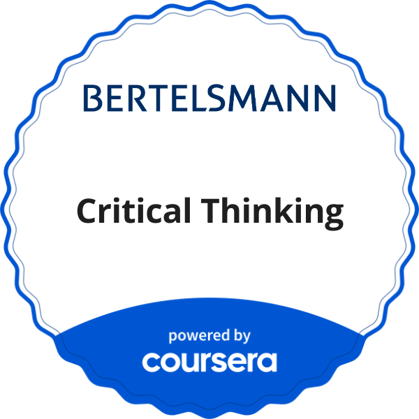 Critical Thinking completion badge issued by COURSERA