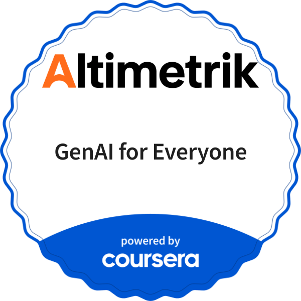 GenAI for Everyone completion badge issued by COURSERA