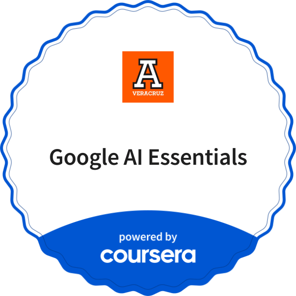 Google AI Essentials completion badge issued by COURSERA