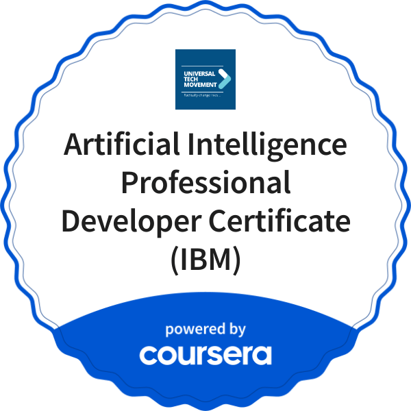 Artificial Intelligence Professional Developer Certificate (IBM) completion badge issued by COURSERA