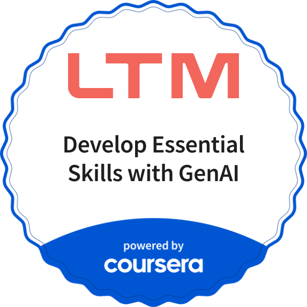 Develop Essential Skills with GenAI completion badge issued by COURSERA