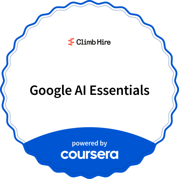 Google AI Essentials completion badge issued by COURSERA