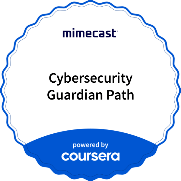 Cybersecurity Guardian Path completion badge issued by COURSERA