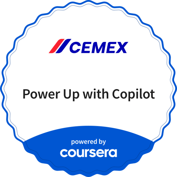 Power Up with Copilot completion badge issued by COURSERA