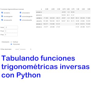 Tabulando funciones trigonométricas inversas con Python