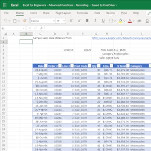 Excel for Beginners: Advanced Functions from Coursera Project Network online course platform