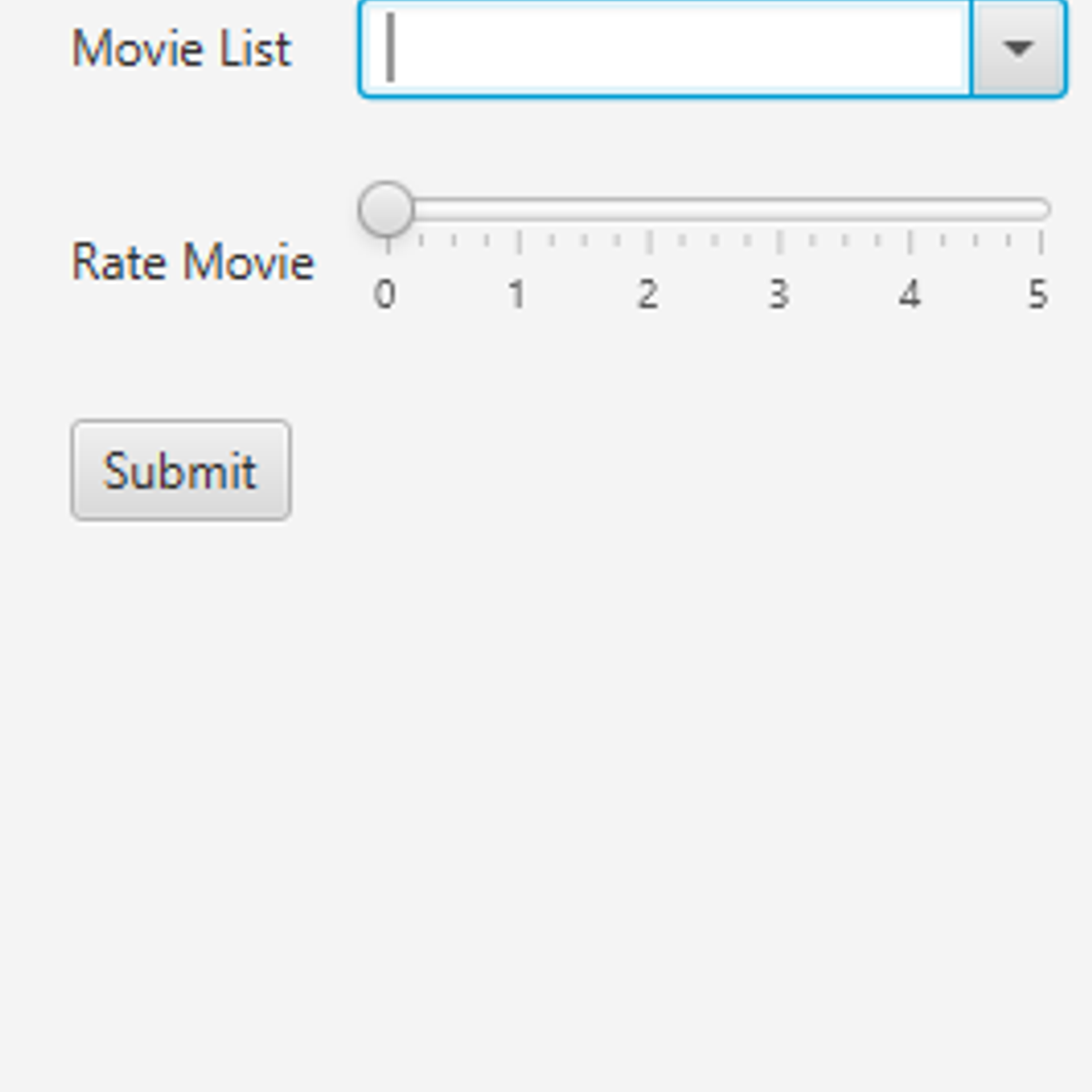 Create a JavaFX movie rater GUI with combo box and a slider
