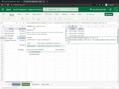 Excel for Beginners: Beginner Functions