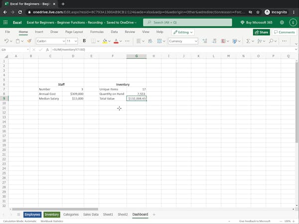 Excel for Beginners: Beginner Functions