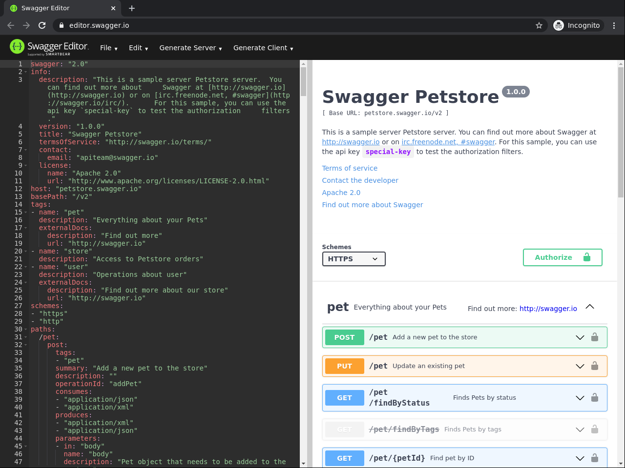 usin swagger editor and changing request url