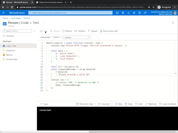 Azure: create a REST API using NodeJS Serverless Functions