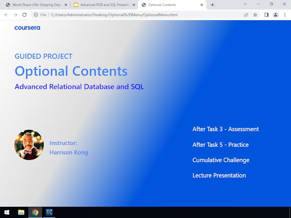 Advanced Relational Database and SQL (Short Course) | Coursera