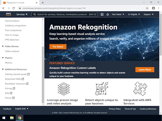 Application using Amazon Rekognition