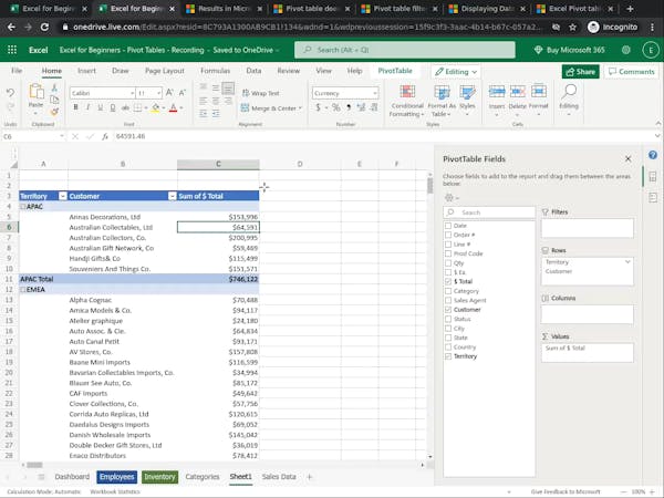 Excel for Beginners: Pivot Tables (Short Course) | Coursera