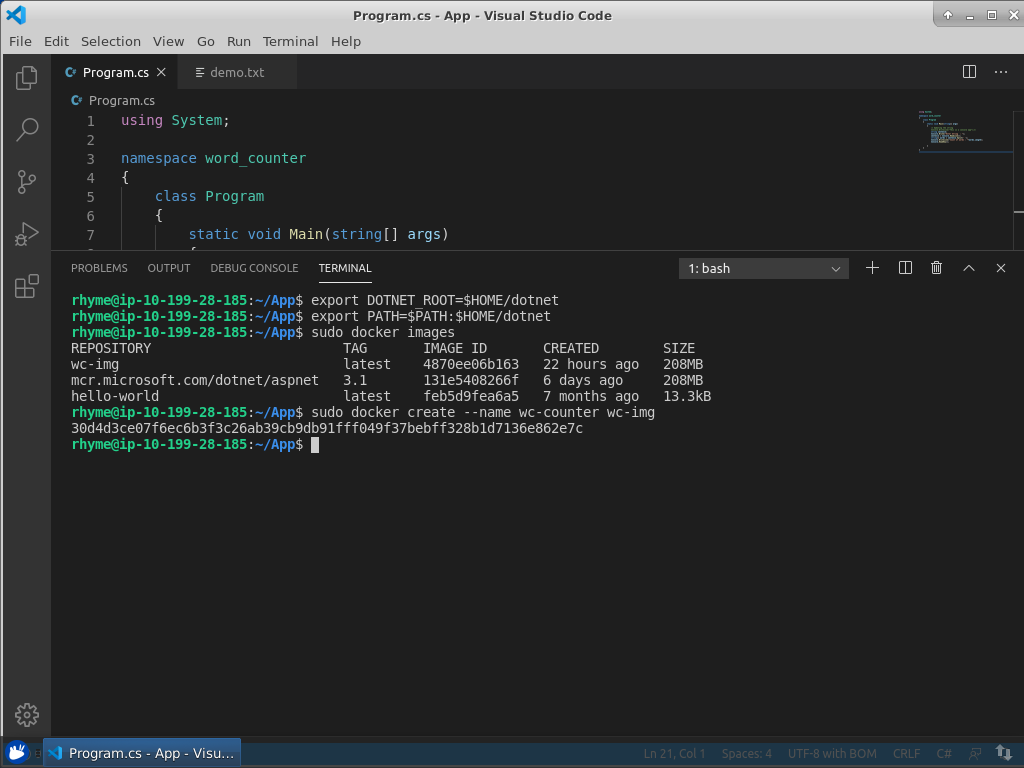 Create And Run A Net Core Console App In Linux Using Docker