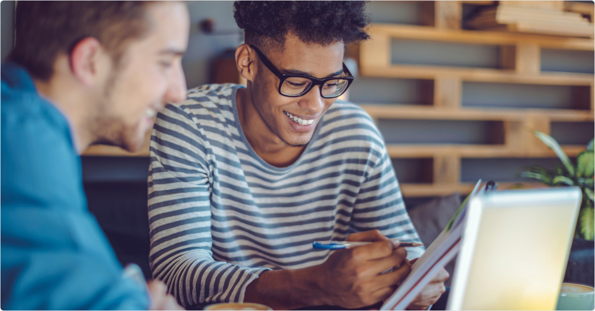 Young men working at home office