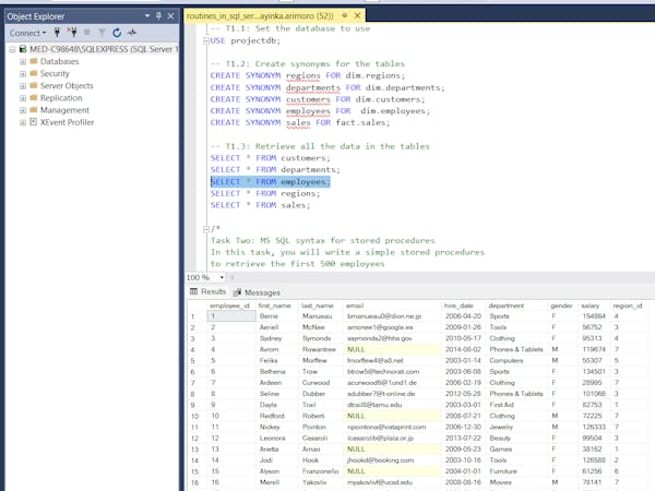 Routines in SQL: Stored procedures in SQL Server