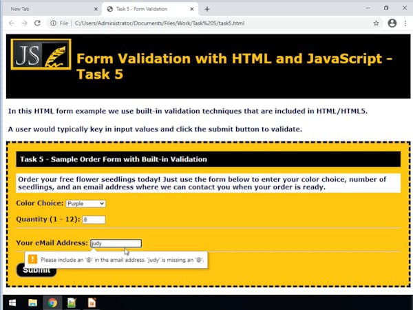 Validate HTML Forms with JavaScript and HTML