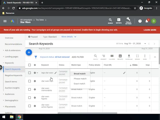 create a google ads search campaign