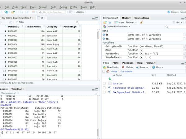 RStudio for Six Sigma - Basic Descriptive Statistics