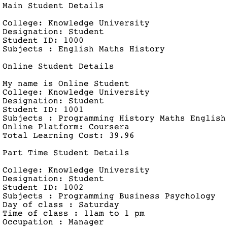 Process Student Details Using Inheritance In Java