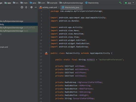 build a persistent storage app in android studio