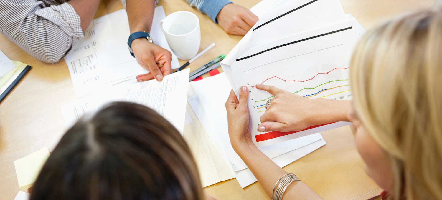 [Featured image] A project management team looks at a burndown chart for a project.