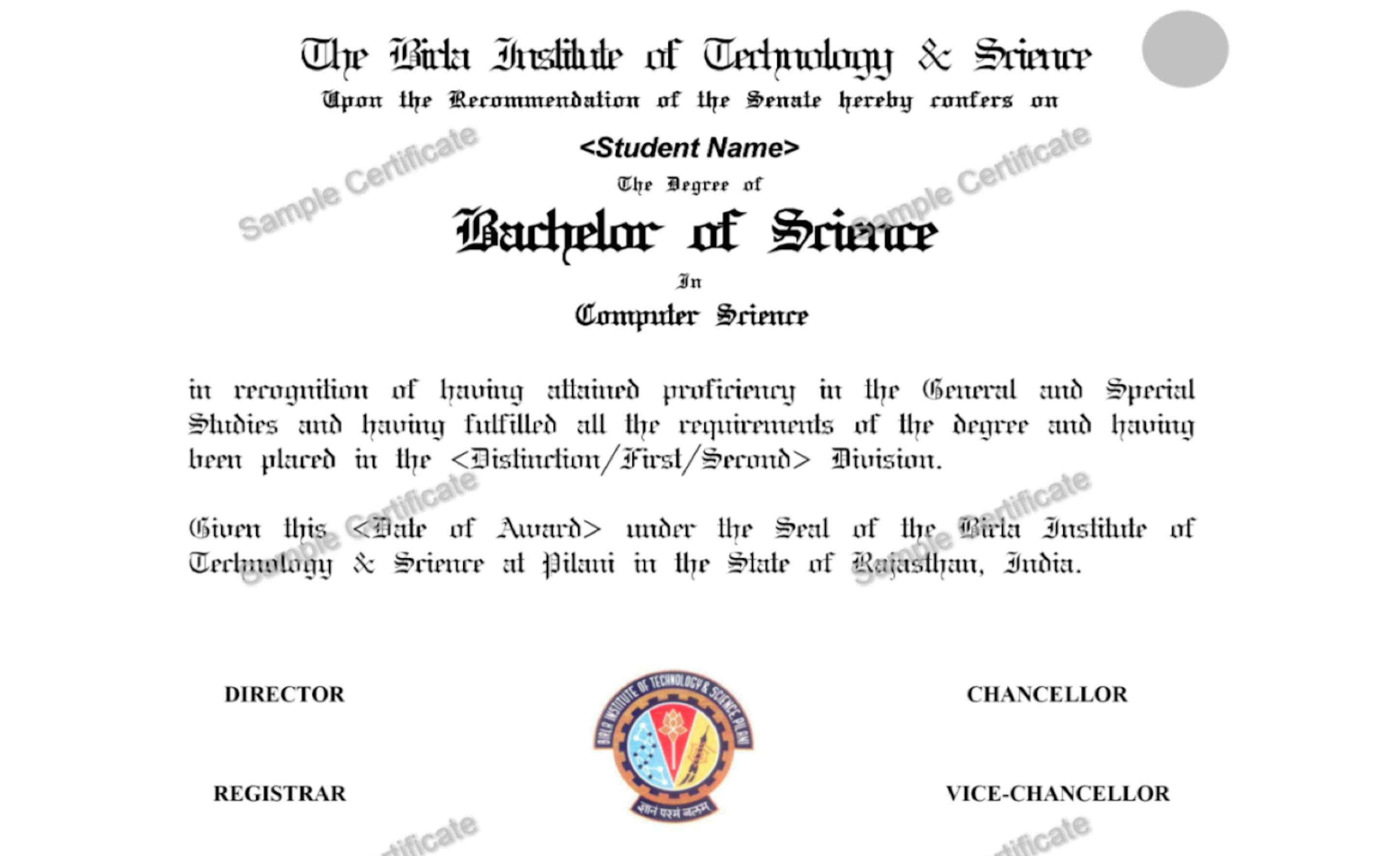 Sample Degree Certificate For B.Sc. Computer Science Programme Students   Front Side  1  ?auto=format%2Ccompress&dpr=2&w=&h=