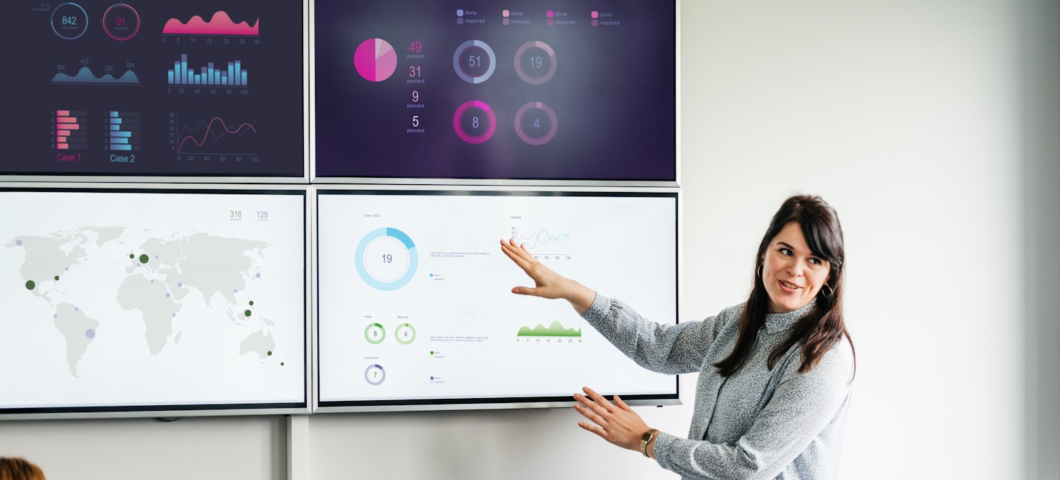 [Featured Image]:  Data scientist presents her findings in a meeting