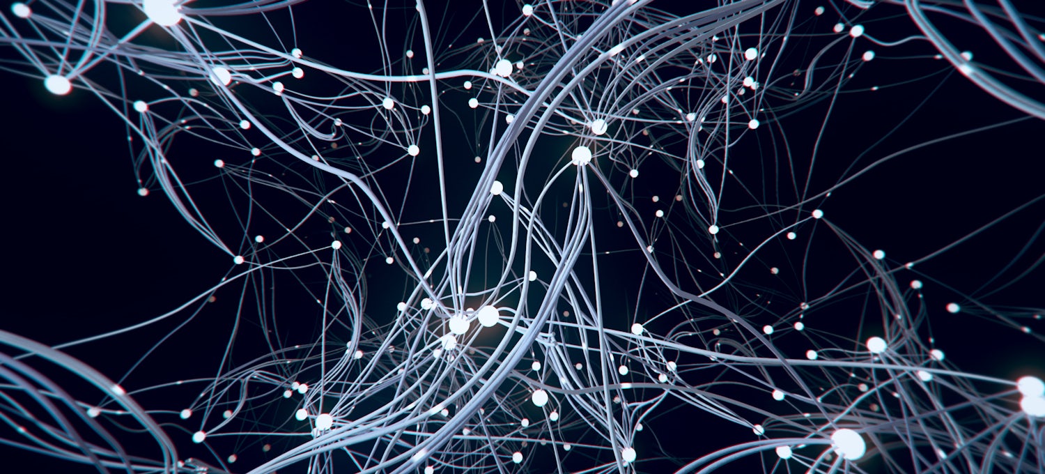 [Featured image] A digital rendering of white lines and their connection points on a dark background representing artificial intelligence pathways