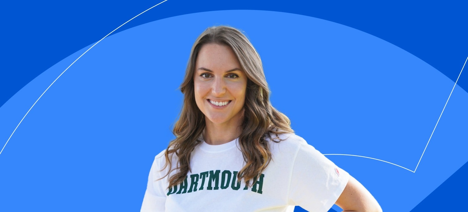 [Featured image] Emily Marciniak, a student in Dartmouth's Master of Engineering in Computer Engineering program through Coursera, poses in her Dartmouth t-shirt.