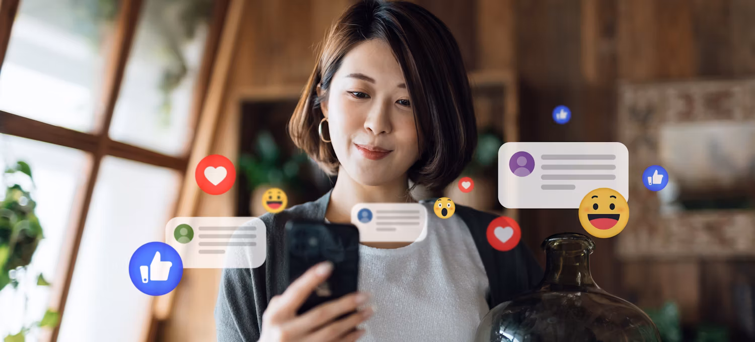 A woman is checking social media on her mobile phone.