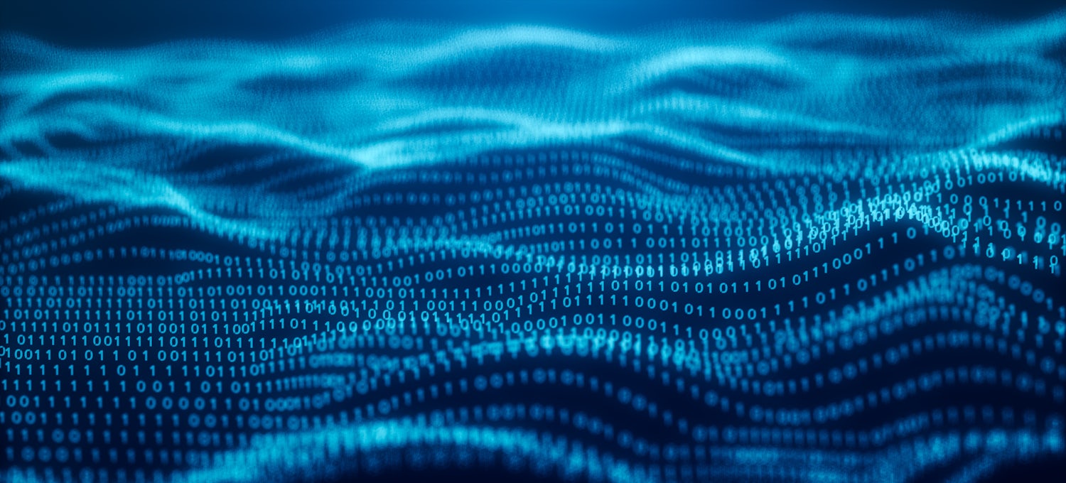 [Featured Image] Waves of 0 and 1 digits on a blue background.